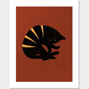 Black Sphynx Cat, Terracotta, Modern, Minimalist, Boho Artwork Posters and Art